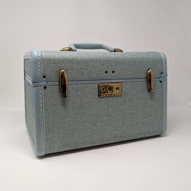 Vintage Samsonite Streamlite Light Blue Hard Case Make Up Beauty Train Case Top Handle 
