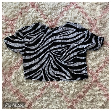 Vintage 80s Black and White Zebra Print Crop Top Small 