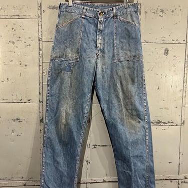 70s 32” waist 1970s jeans faded boro repaired barn denim carpenter pants jeans sears 