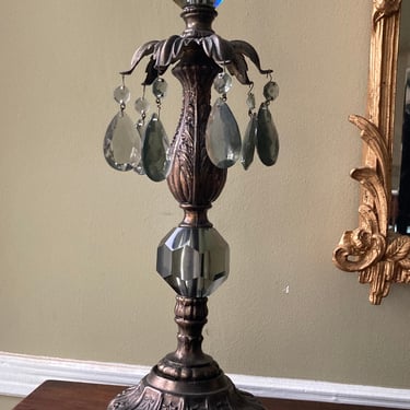 Hollywood Regency Lamp Bronze with Crystal 