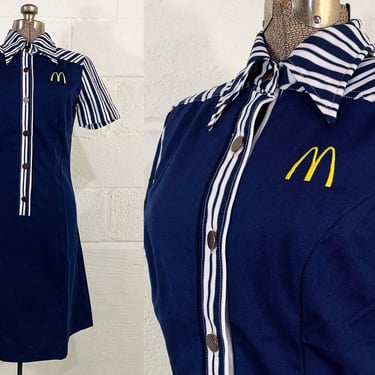 Vintage McDonald’s Uniform Dress 1976 Crest 1970s Navy Blue White Fast Food Restaurant Dead Stock NOS Deadstock Size 8 Small 