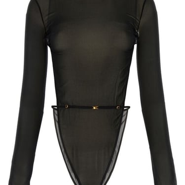 Saint Laurent Woman Black Stretch Silk Bodysuit