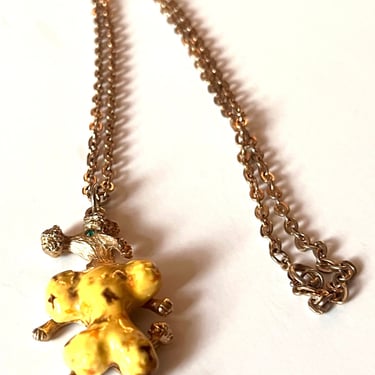 Vintage Enamel Poodle Pendant, Yellow Dog Necklace, Vintage Poodle Necklace, Popddle Jewelry, Dog Lovers Necklace Pendant, 50s Retro 