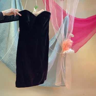 90’s velvet strapless mini, vintage velvet mini dress, 90’s black velvet prom dress xs 