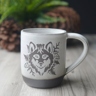 Wolf Mug - Farmhouse Style Handmade Pottery Cup 