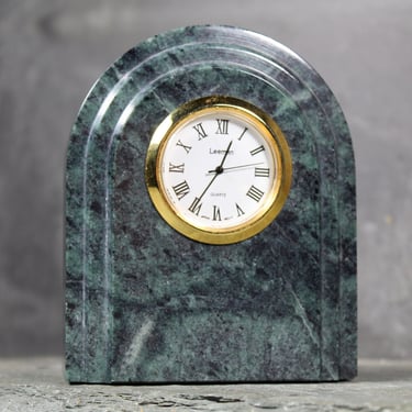 Vintage Leeman Quartz Clock | Green Marble Mantel Clock | Leeman Designs Marble Clock 