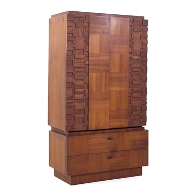 Lane Brutalist Mid Century Walnut Armoire - mcm 