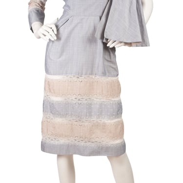 Helen of California 1950s Vintage Lace Inset Cotton Summer Dress & Shrug Set Sz XXS XS 