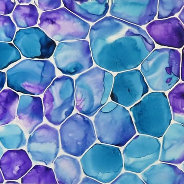 Purple and Blue Cells - original ink painting on yupo - biology art 