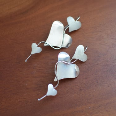 Vintage Sterling Silver Heart Drop Earrings 