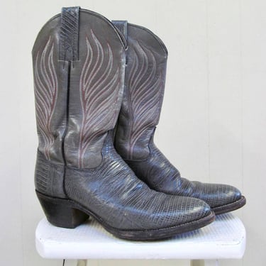 Vintage FRYE Gray Leather Cowboy Boots w/ Faux Lizard, Women's Western Boots US Size 9 1/2 B 