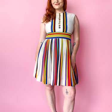 1960s Rainbow Pleated Dress, sz. L