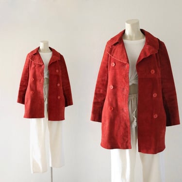 1970's poppy suede leather jacket - xs - vintage red boho hippie rustic womens coat size extra small 