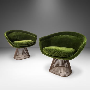 Set of Two (2) Mid-Century Modern Lounge Chairs by Warren Platner for Knoll in Luxurious Green Kravet Couture Mohair, USA, c. 1973 