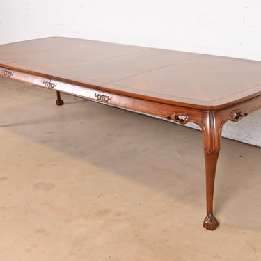 Drexel Heritage Hollywood Regency Chinoiserie Walnut Extension Dining Table, Newly Refinished