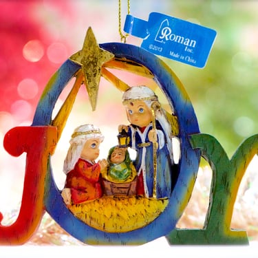 VINTAG: Resin JOY Nativity Ornament - By Roman - Holiday, Christmas, Xmas - Musician Angel - SKU 30-404-00033712 