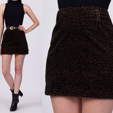90s Leopard Print Velvet Mini Skirt - Small, 26