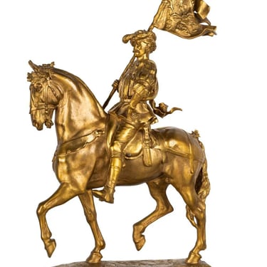 French 19th Century Gilt Bronze & Marble Sculpture by Emmanuel Frémiet