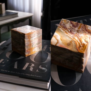 Vintage Agate Natural Earthtone Heavy Decorative Cube | 6 Lb 0 oz. | Jasper, Healing Crystal, Marble Stone | Designer Home Decor Stone Block 
