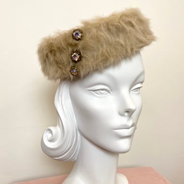 Vintage 1950s Hat w Aurora Borealis Rhinestone 50s Glamorous Toque 