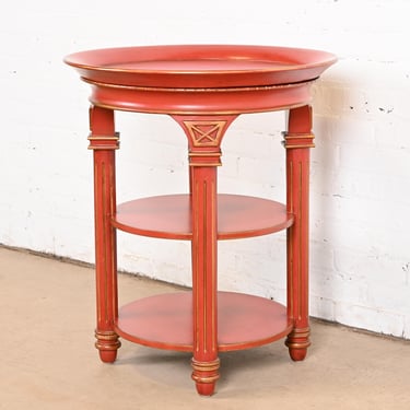 Sarreid Ltd. Neoclassical Red Lacquered and Parcel Gilt Tray Top Guéridon or Drinks Table