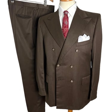 Vintage 1960s/1970s Double-Breasted Wool Gabardine 2pc Sack Suit ~ size 40 ~ jacket / sport coat / pants ~ 60s / 70s ~ Sharkskin 