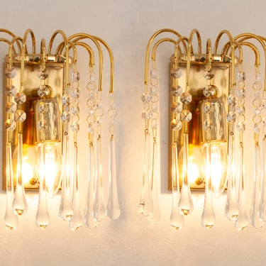 Set of 2 Rain wall sconce, cascade of crystals and drops in Murano glass crystal color, Made in Italy vintage style wall lamp 