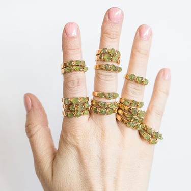 green peridot ring | raw peridot stacking ring | august birthstone jewelry | august birthstone ring | raw stone ring | rough peridot ring 