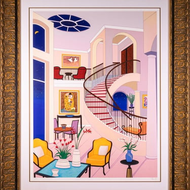 Fanch Ledan Interior with Klimt Signed Contemporary Serigraph on Paper Framed 