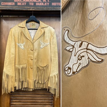 Vintage 1950’s Cowboy Western Fringe Leather Rockabilly Jacket, 50’s Western Wear, 50’s Fringe Jacket, 50’s Jacket, Vintage Clothing 