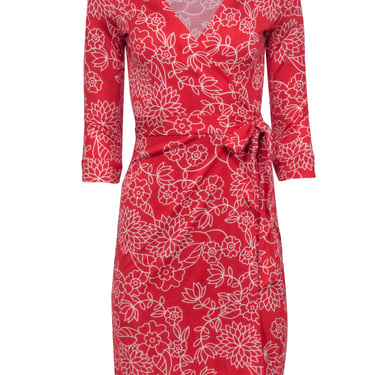 Diane von Furstenberg - Red &amp; White Floral Print Wrap Dress Sz 4