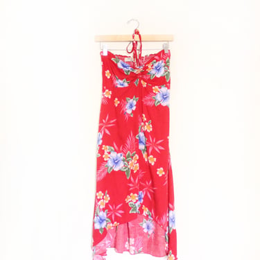 Red Hawaiian Floral 90s Mini Dress 