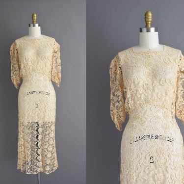 Vintage 1930s Dress | Rare Lace Antique Wedding Dress | XS Small 