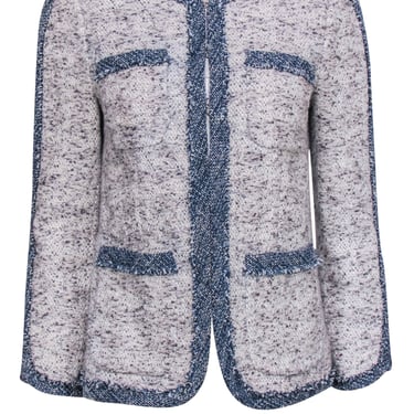 Rebecca Taylor - Blue, Navy & White Cotton Tweed Blazer w/ Contrast Trim Sz 4