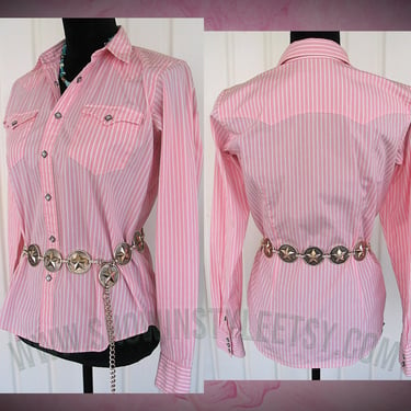 Ralph Lauren Vintage Western Retro Women's Cowgirl Shirt, Rodeo Blouse, Pink & White Striped, Tag Size 6, approx. Small (see meas. photo) 