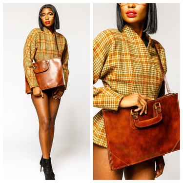 Girl Boss Leather Messenger Bag/ Vintage Messenger Bag/ Vintage Briefcase / 70s/80s 