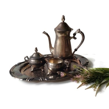 Vintage Kent Silversmiths Silver Plated Coffee Tea Pot Service Set/ 5 Piece Set/ Made in USA 