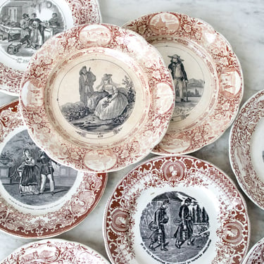 Brown Transferware Plate Eclectic Set of 4