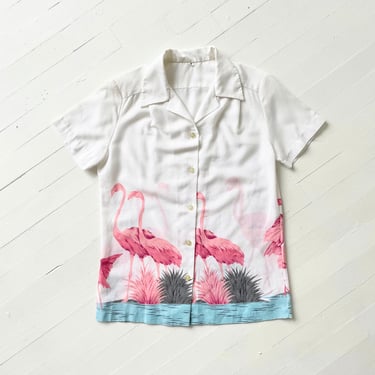 Vintage White Flamingo Print Shirt 