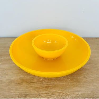 Mid Century Modern Yellow Dansk Plastic Chips and Dip Bowl Set by Gunnar Cyren 