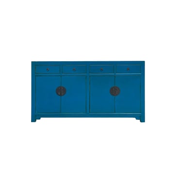 Chinese Oriental Dark Cerulean Blue 4 Drawers Sideboard Buffet Table Cabinet cs7467E 