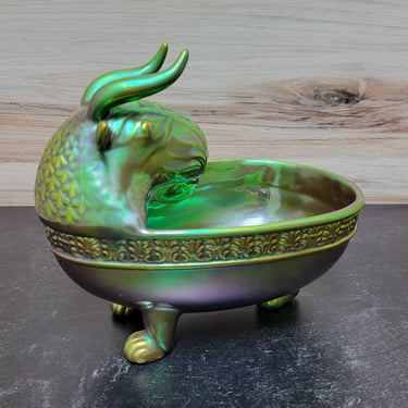 Zsolnay Bull Bowl Eosin Purple and Green Glazes - Hungarian Art Pottery 