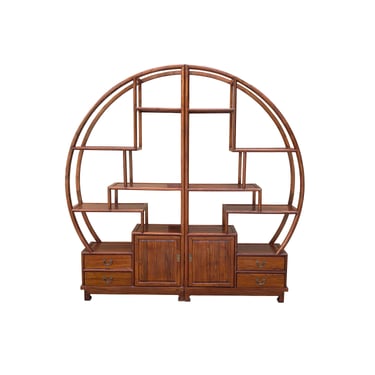 Chinese Medium Brown Round Shape Display Curio Cabinet Room Divider ws4144E 