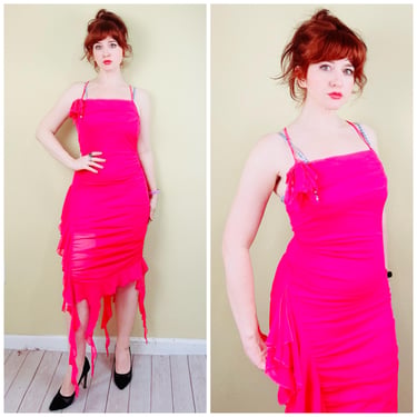 strapless open back dress Hot Pink Floral Slip Midi Dress  Gabi Swimwear