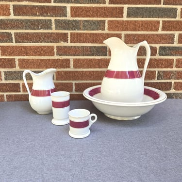 Antique Glasgow Pottery Basin Set 1876 Centennial Trenton New Jersey- Ironstone- John Moses 