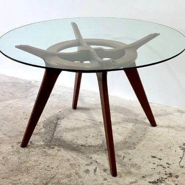 Vintage 60s Adrian Pearsall Sculpted Walnut Glass Top Compass Dining Table 