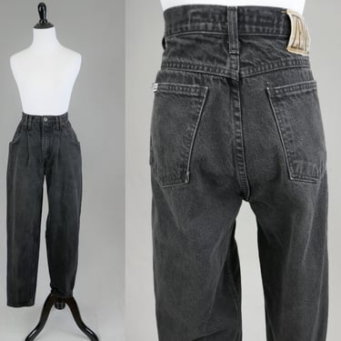 80s Zena Pleated Black Jeans - 29" to 30" waist - Denim Pants - Tapered High Rise Waisted - Vintage 1980s - 30" inseam 