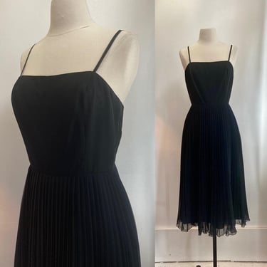 Vintage 80s Sundress / LBD / Spaghetti Straps + CHIFFON ACCORDION Pleat Skirt / Chic / Peter Barron London 