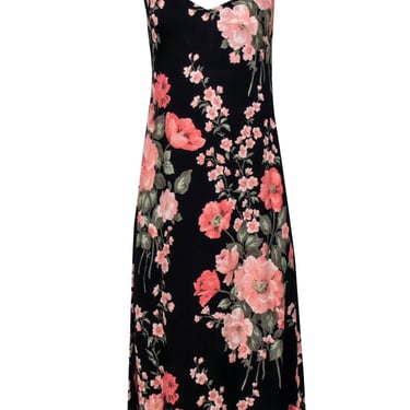 Reformation - Black w/ Pink Floral Print Tie-Back Midi Dress Sz 6