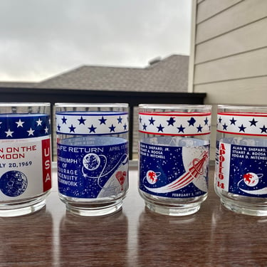 Vintage Set of Four NASA Apollo Space Missions Commemorative Drinking Glasses 